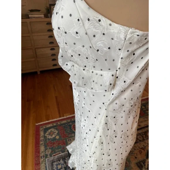 Lucky Brand White Floral Burnout Polka Dot Ruffle High Low Slip Dress 6ELZU808 L - Picture 8 of 14